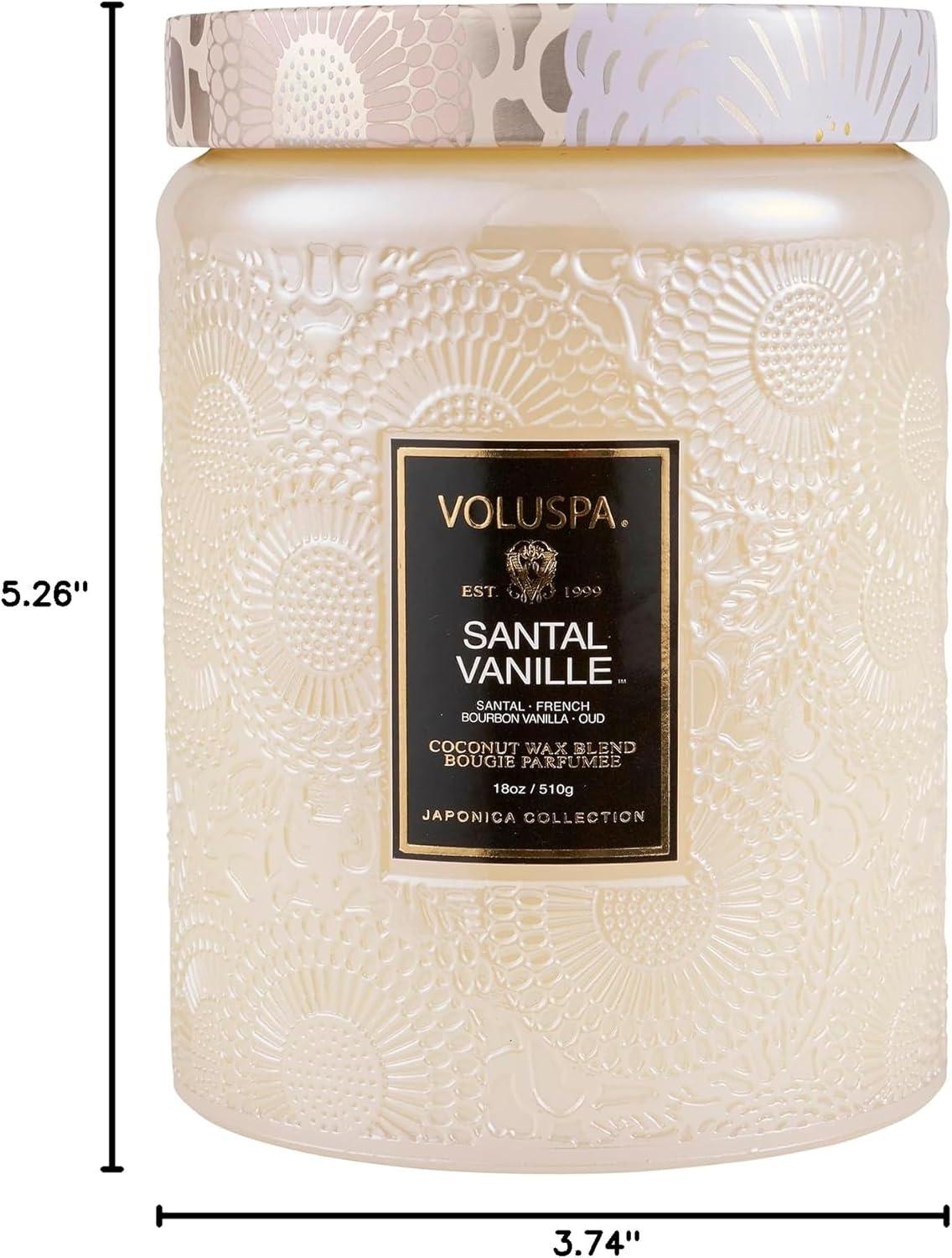 image:imageVoluspa Mokara Orchid Large Candle Jar 18 oz 100 Hour Burn Time All Natural Wicks and Coconut Wax for Clean Burning Vegan Poured in the USA2 Santal Vanille