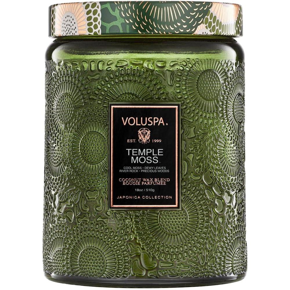 image:imageVoluspa Mokara Orchid Large Candle Jar 18 oz 100 Hour Burn Time All Natural Wicks and Coconut Wax for Clean Burning Vegan Poured in the USA11 Temple Moss