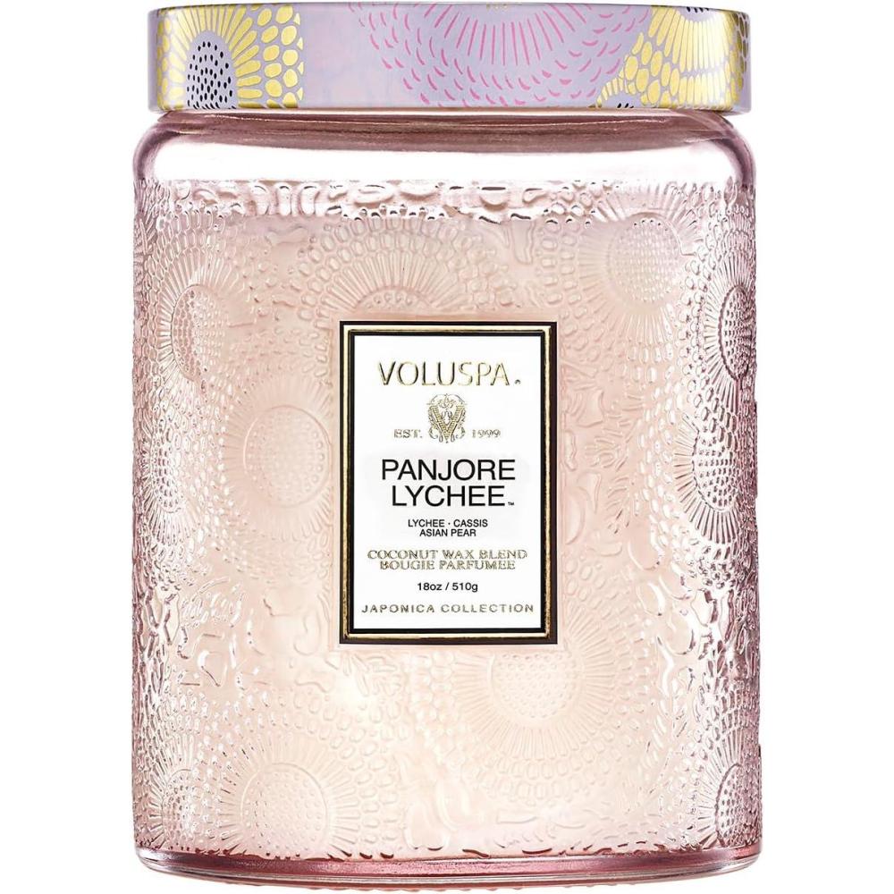 image:imageVoluspa Mokara Orchid Large Candle Jar 18 oz 100 Hour Burn Time All Natural Wicks and Coconut Wax for Clean Burning Vegan Poured in the USA15 Panjore Lychee