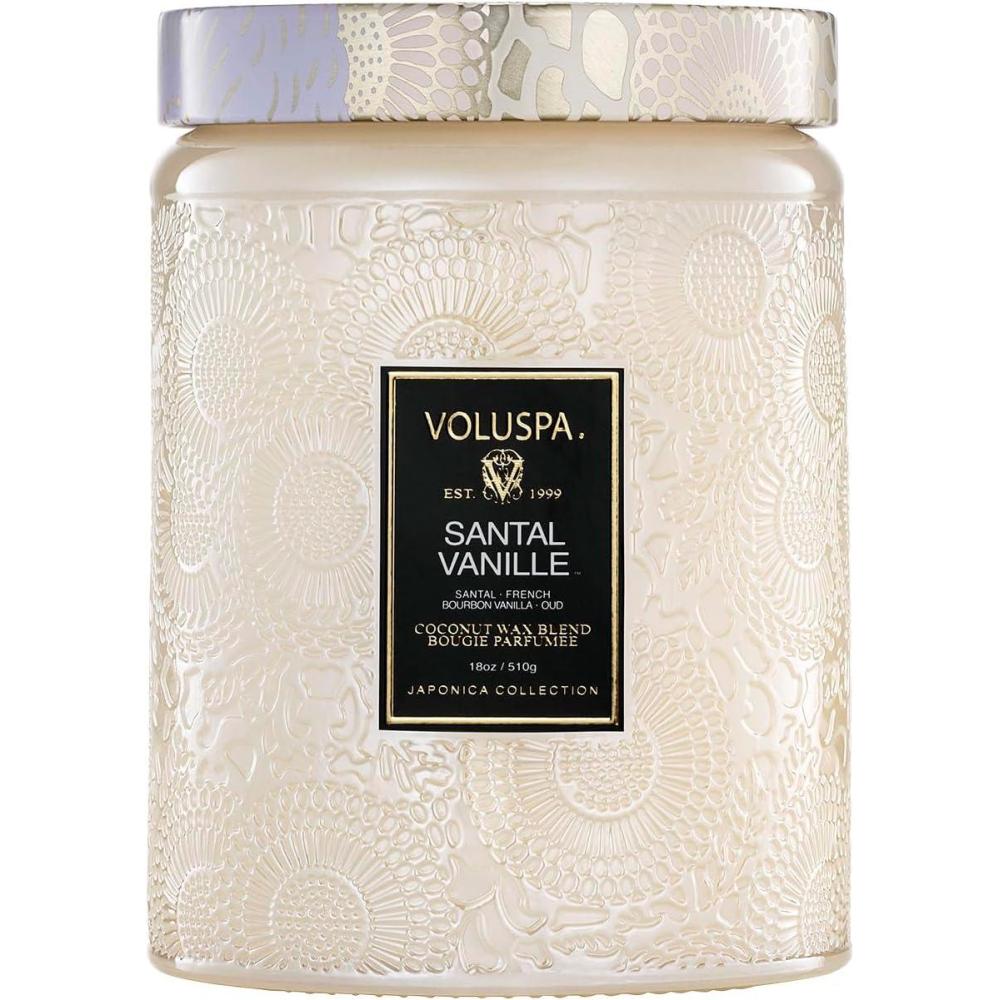 image:imageVoluspa Mokara Orchid Large Candle Jar 18 oz 100 Hour Burn Time All Natural Wicks and Coconut Wax for Clean Burning Vegan Poured in the USA2 Santal Vanille