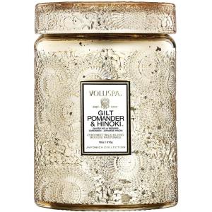 Voluspa Mokara Orchid, Large Candle Jar, 18 oz, 100 Hour Burn Time, All Natural Wicks and Coconut Wax for Clean Burning, Vegan, Poured in the USA(12 – Gilt Pomander & Hinoki)